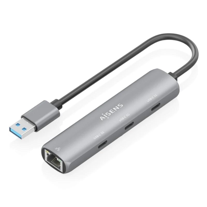 Aisens Dock USB-A 3.0 a RJ45 Hub 3xUSB-C 15cm