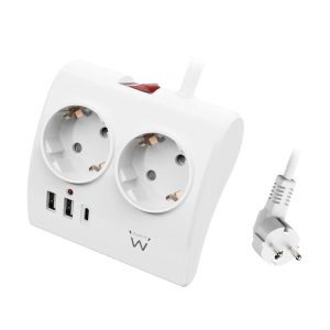 EWENT EW3870 Regleta 2  Shucko 2 Usb-A 1 Usb-C Bl.