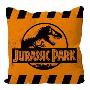 Cojin cuadrado caution logo naranja jurassic